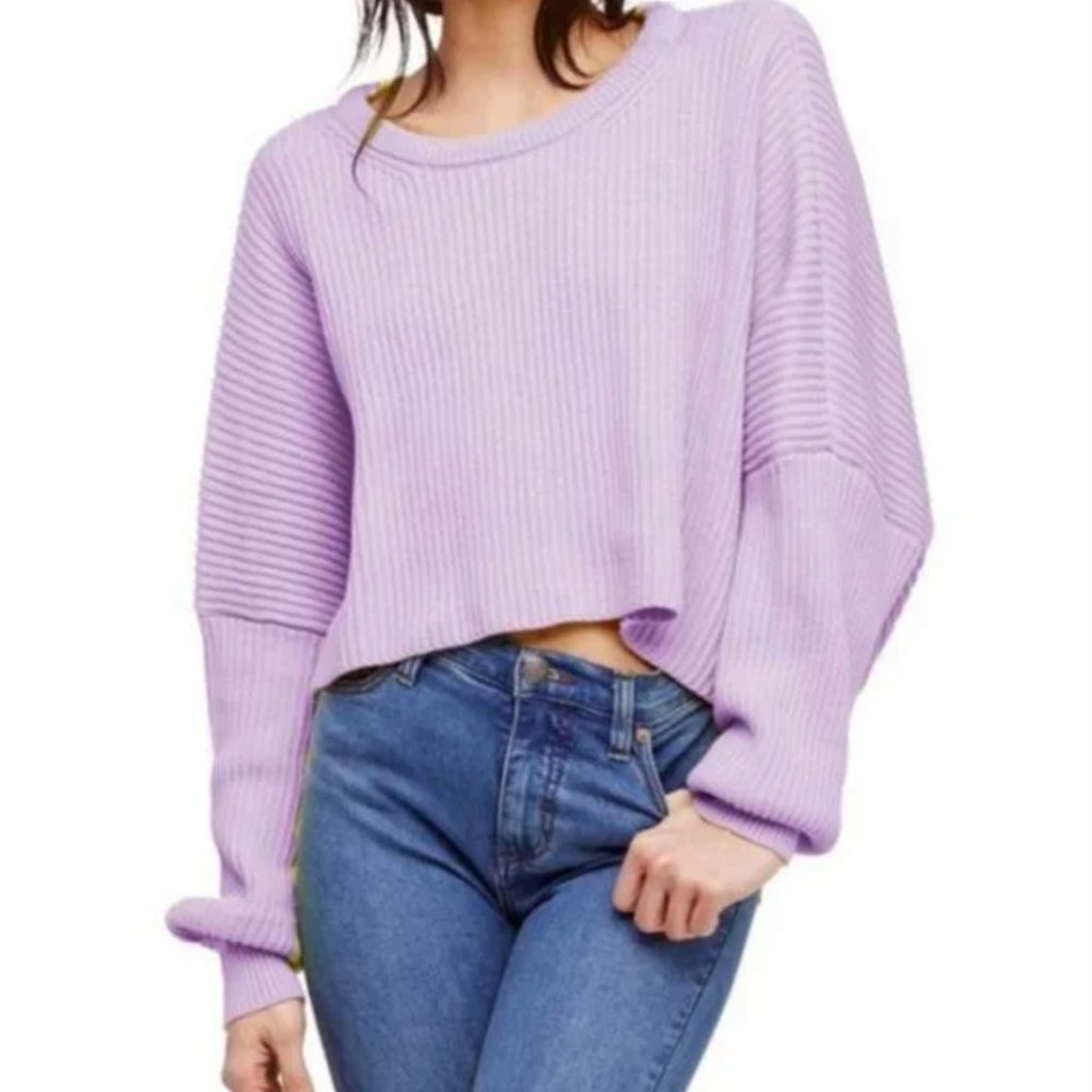 Free People Festival Pier Pullover Cropped Sweater in Lavender Size XS